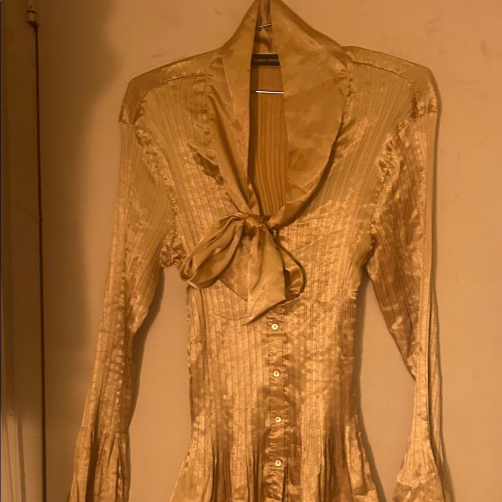 Ashley Stewart Gold Blouse with Bow Detail